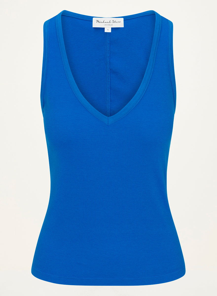 Ivara Racerback Tank in PACIFIC BLUE Close up View #PACIFIC