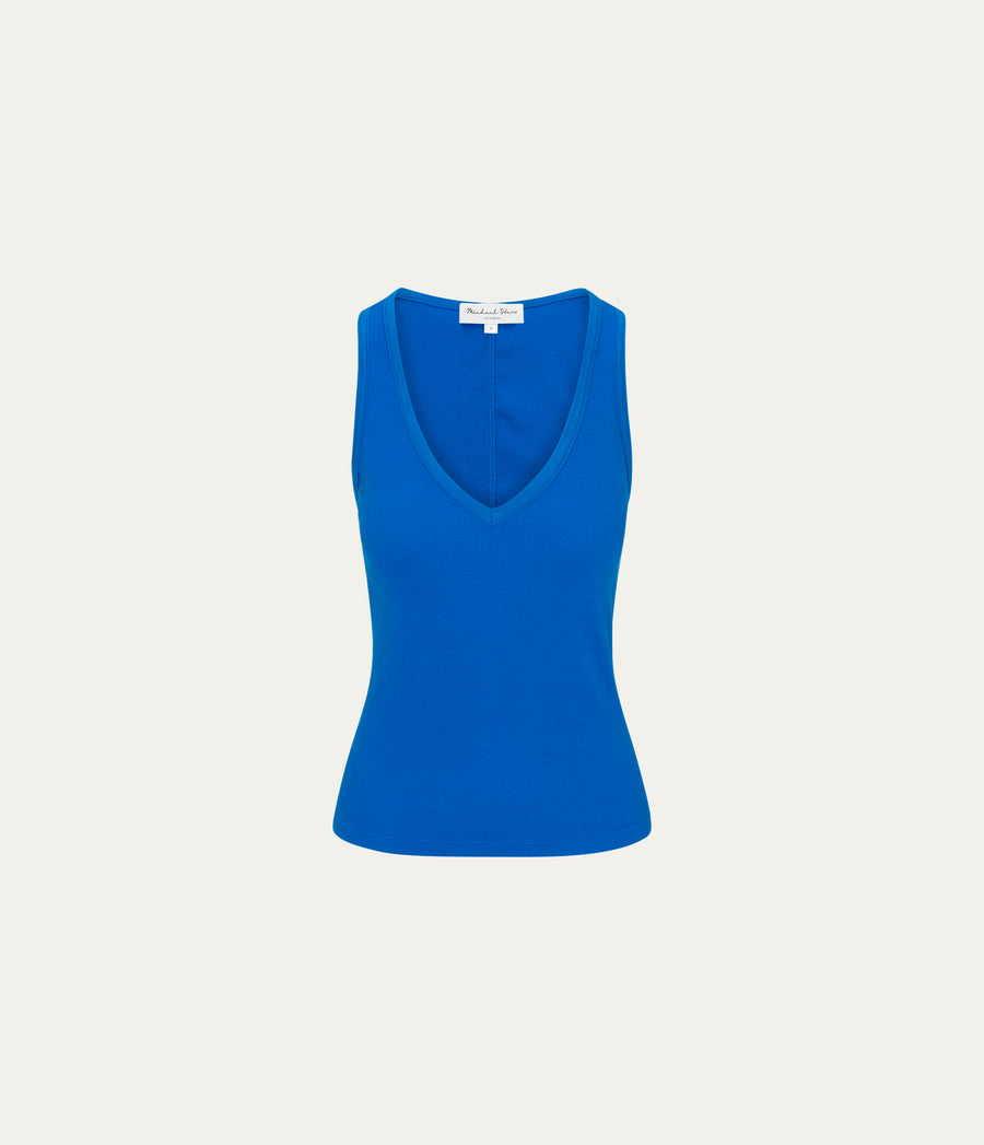 Ivara Racerback Tank in PACIFIC BLUE Close up View #PACIFIC