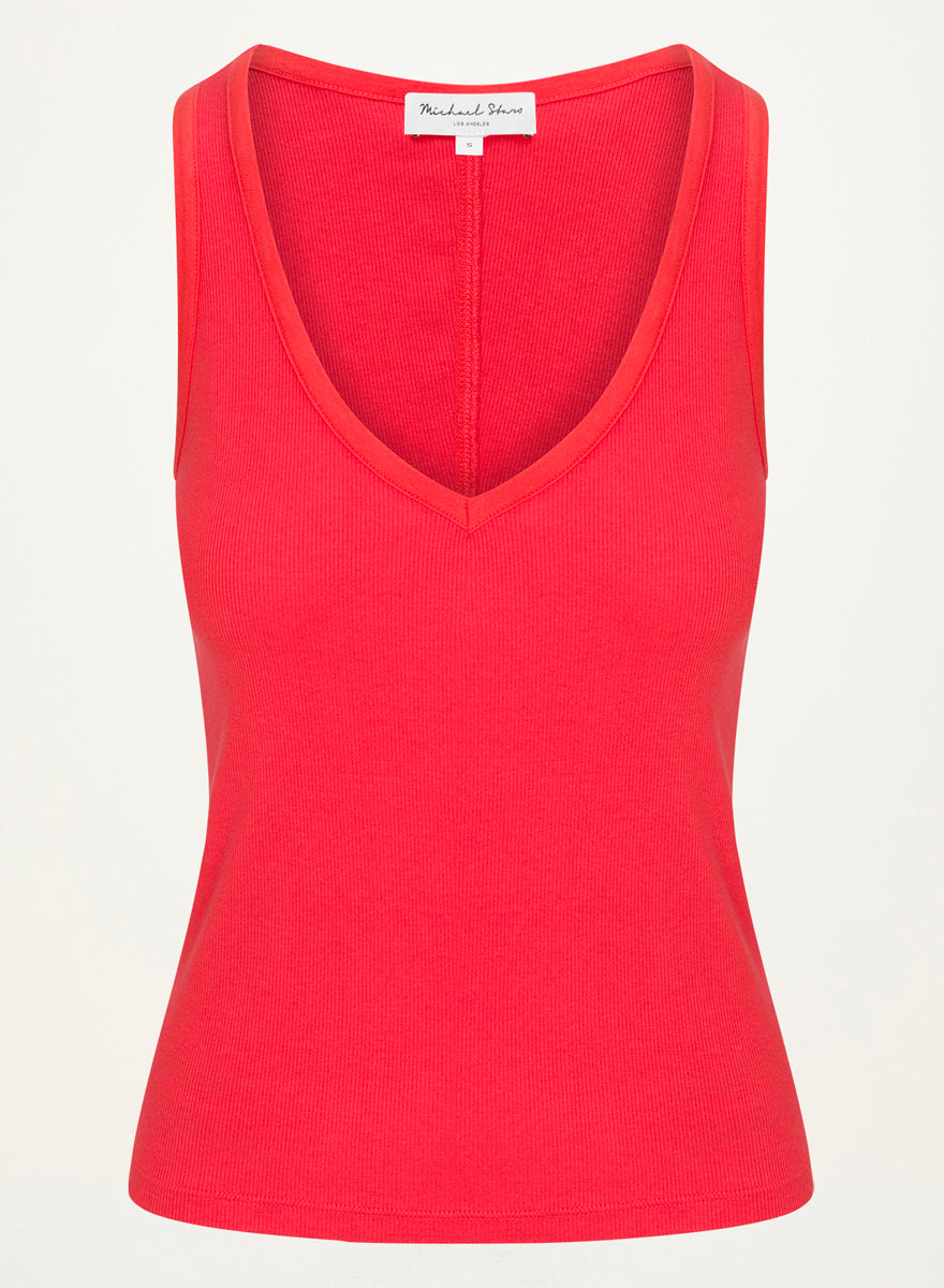 Ivara Racerback Tank in SAMBA RED Close up View #SAMBA