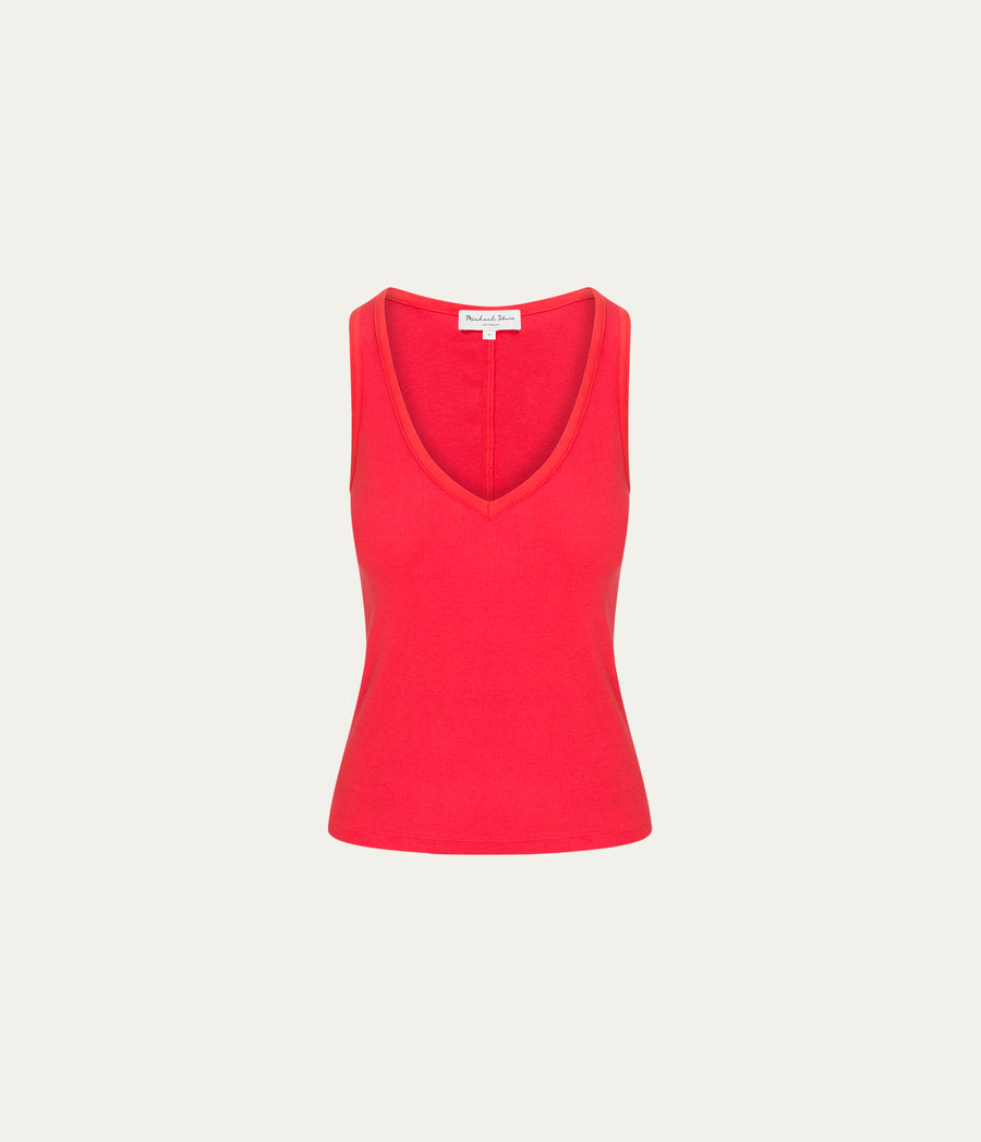 Ivara Racerback Tank in SAMBA RED Close up View #SAMBA