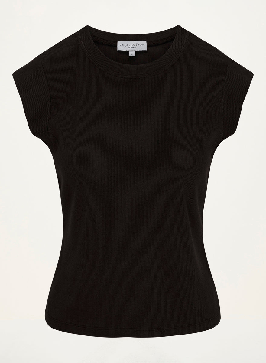 Rhea Power Shoulder Tee in Java Brown Close Up View #JAVA