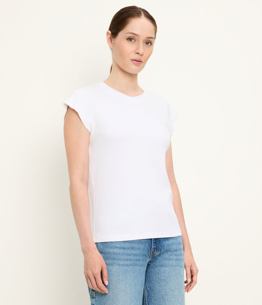 Rhea Power Shoulder Tee in White Side View #WHITE