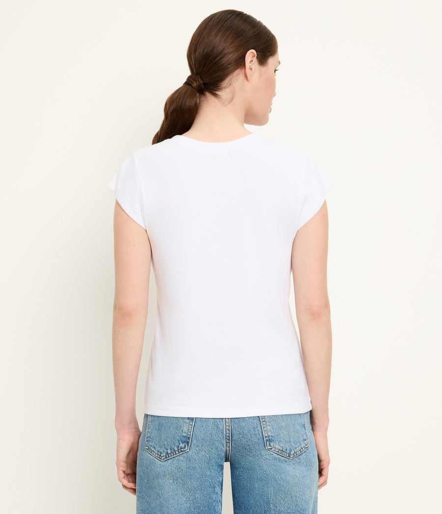 Rhea Power Shoulder Tee in White Back View  #WHITE