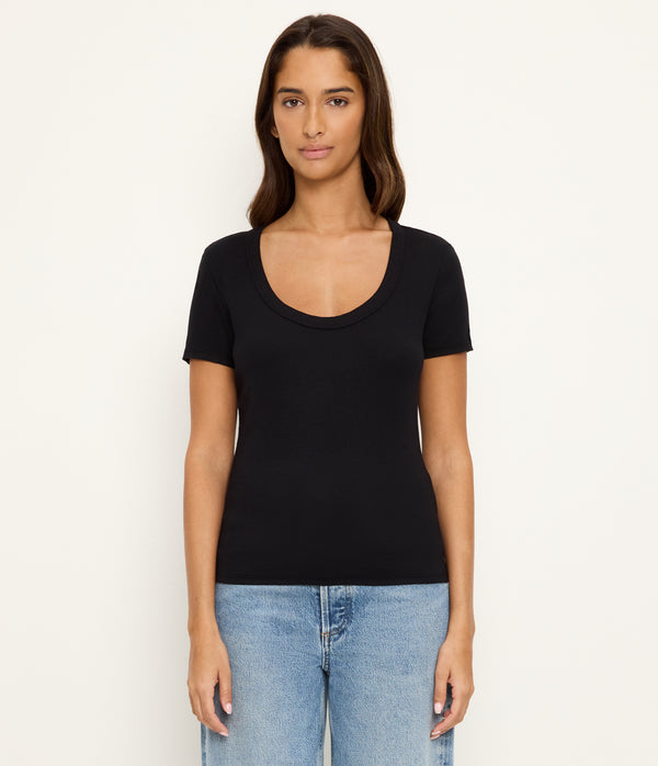 Calla Scoop Neck Tee in Black Full Body View #BLACK
