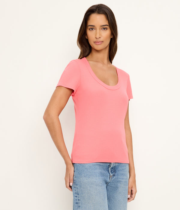 Calla Scoop Neck Tee in CORAL SHERBET PINK Side View #CORAL SHERBET