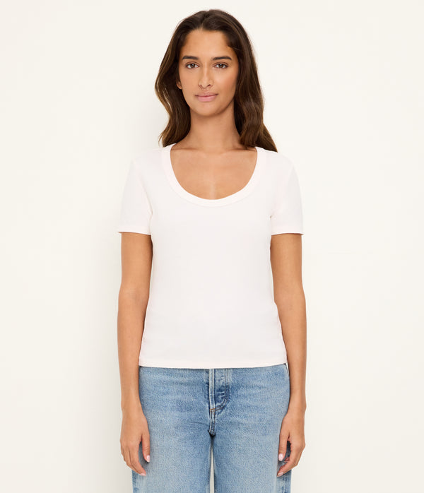 Calla Scoop Neck Tee in Chalk White Full Body View #CHALK
