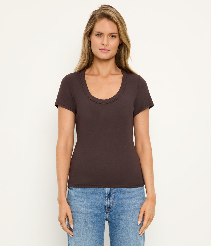 Calla Scoop Neck Tee in Java Brown Full Body View #JAVA