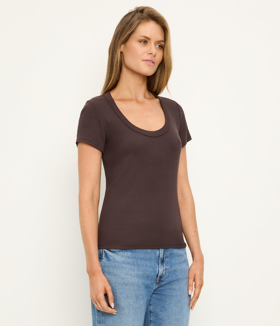 Calla Scoop Neck Tee in Java Brown Side View #JAVA