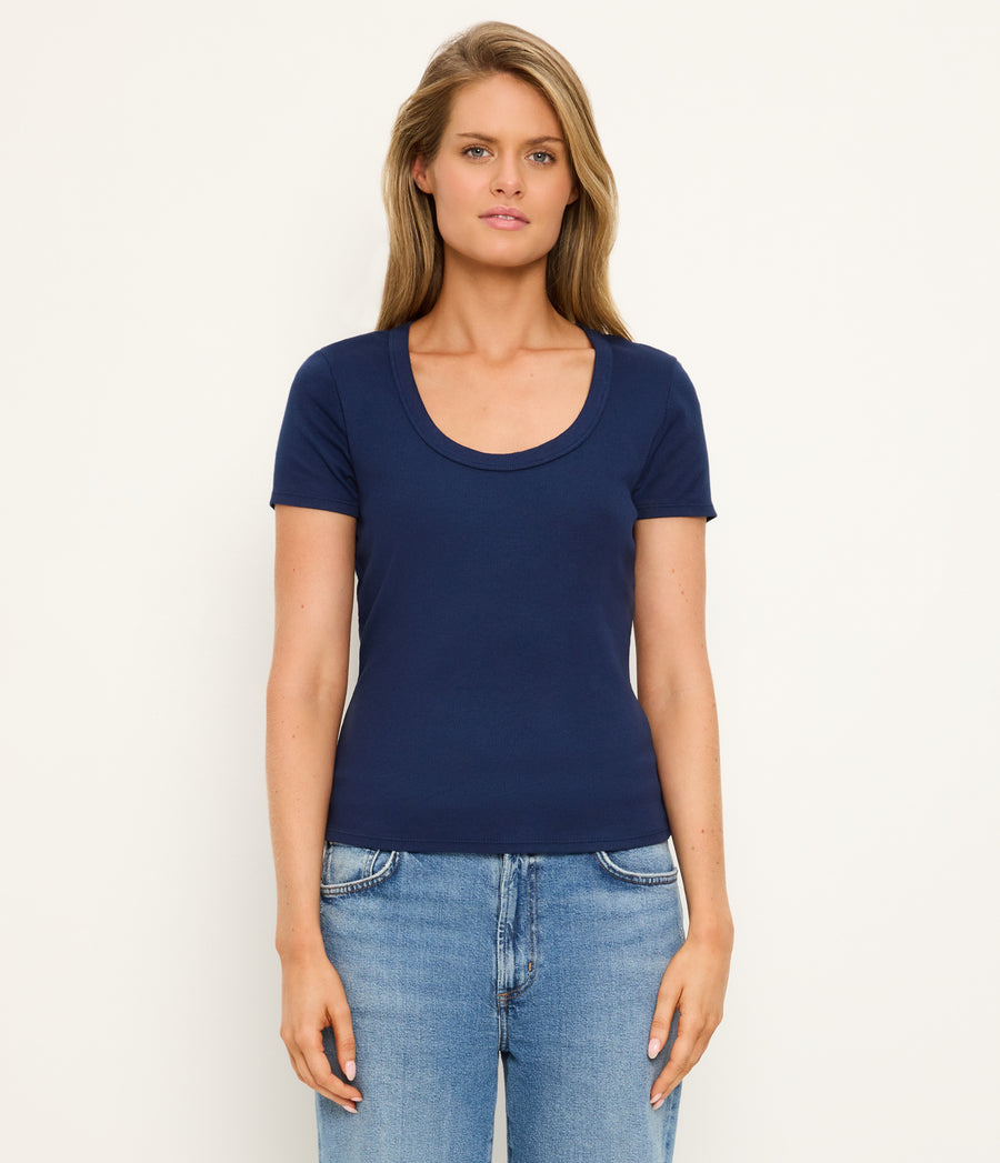 Calla Scoop Neck Tee in Nocturnal Blue Full Body View #NOCTURNAL