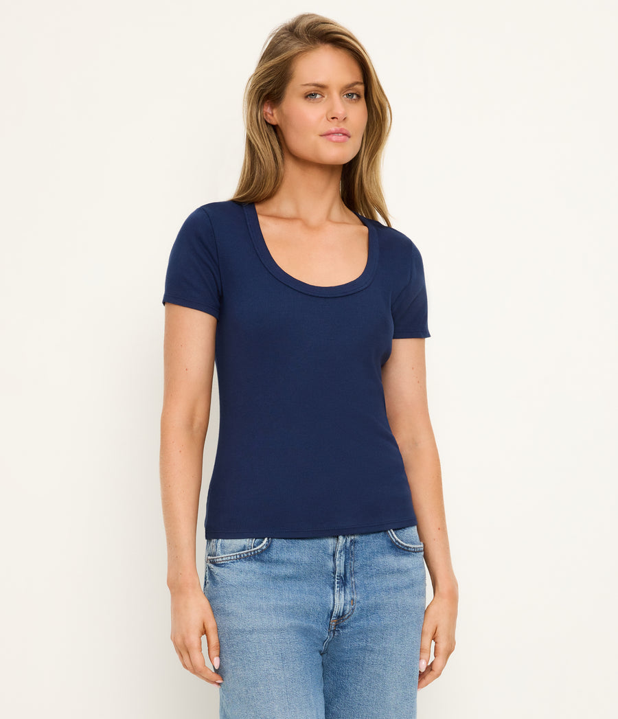 Calla Scoop Neck Tee in Nocturnal Blue Side View #NOCTURNAL