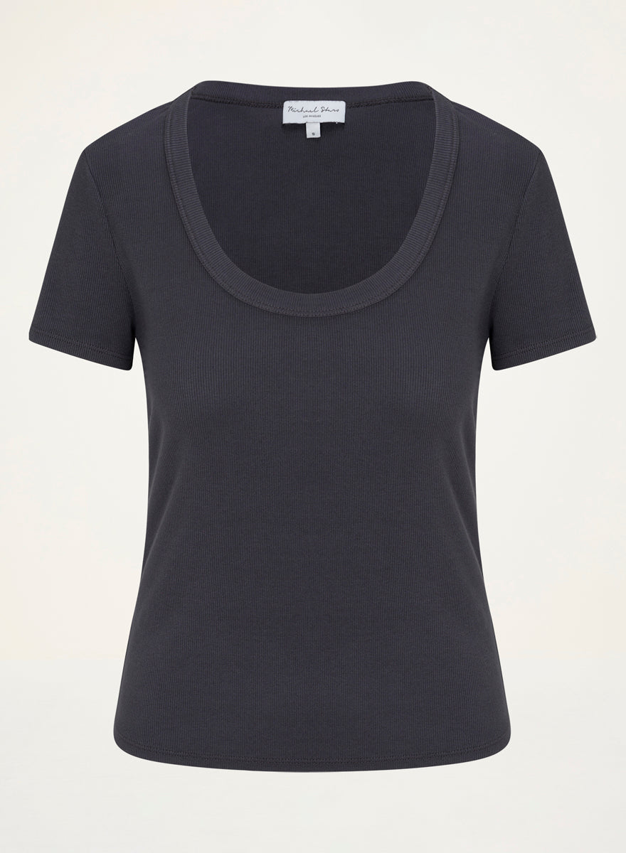 Calla Scoop Neck Tee in Oxide Grey  Close up View #OXIDE