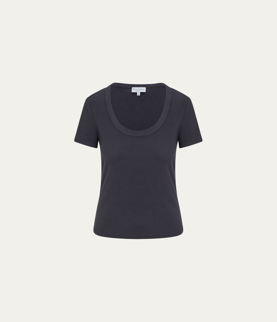 Calla Scoop Neck Tee in Oxide Grey  Close up View #OXIDE