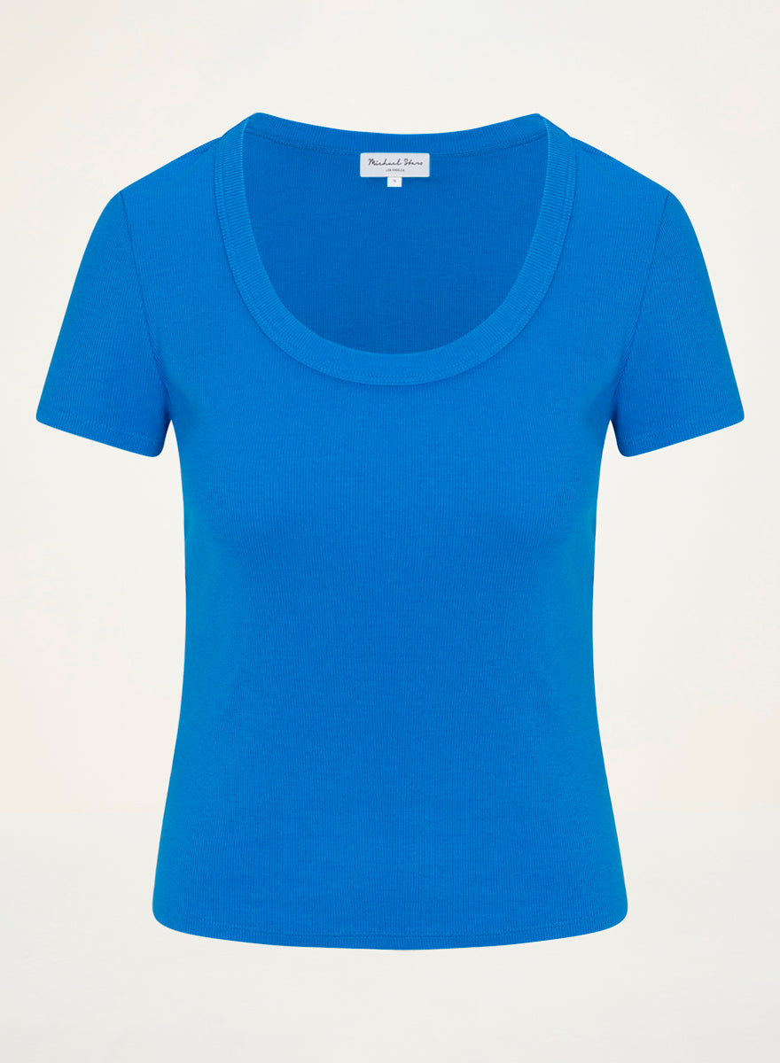 Calla Scoop Neck Tee in PACIFIC BLUE Close up View #PACIFIC