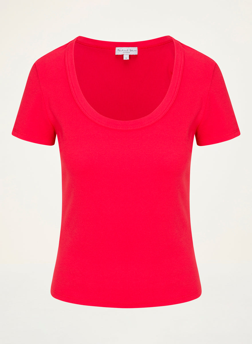 Calla Scoop Neck Tee in SAMBA RED Close up View #SAMBA