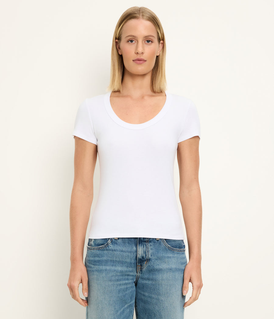Calla Scoop Neck Tee in White Side View #WHITE