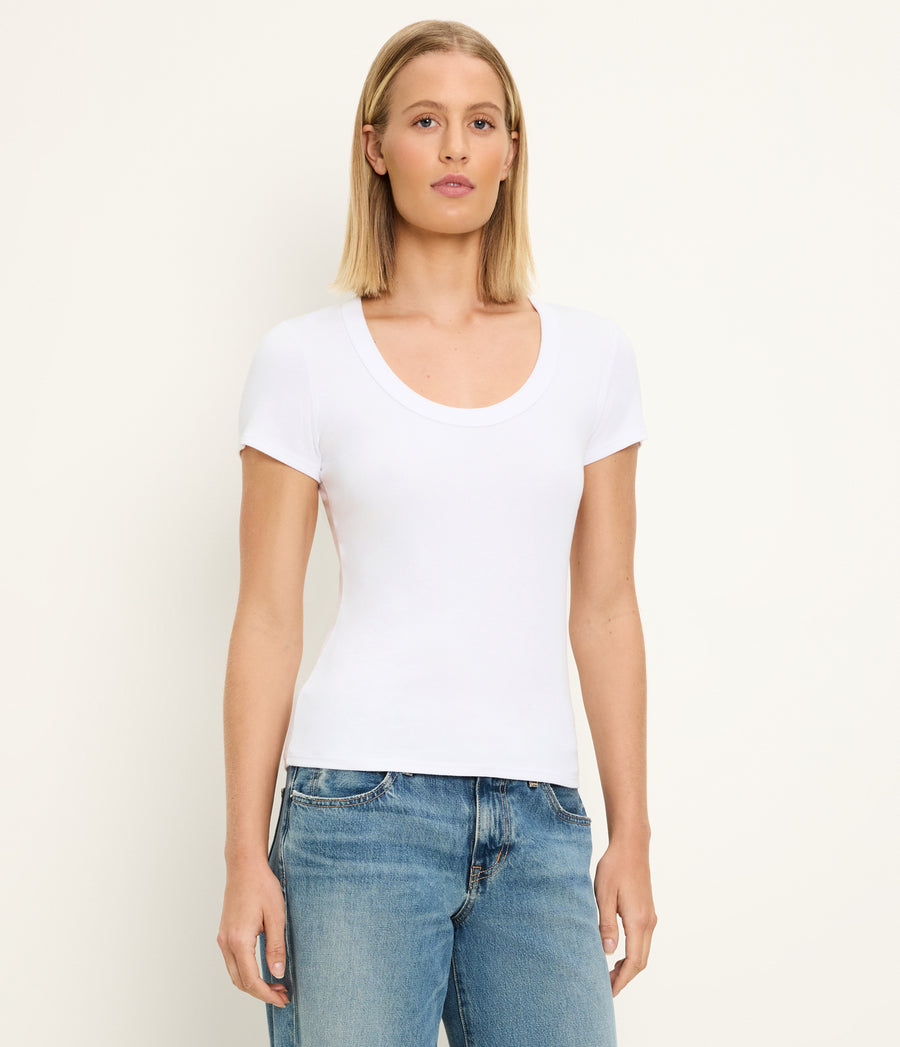 Calla Scoop Neck Tee in White Back View  #WHITE