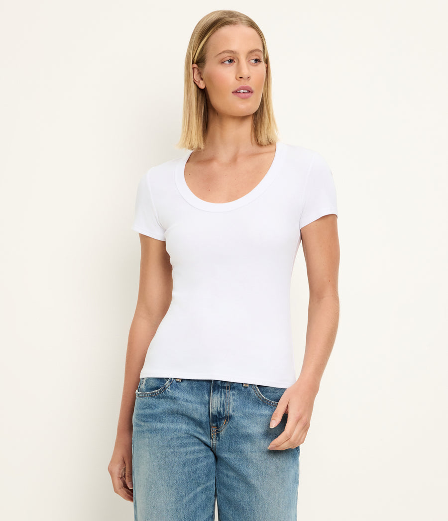 Calla Scoop Neck Tee in White Full Body View #WHITE