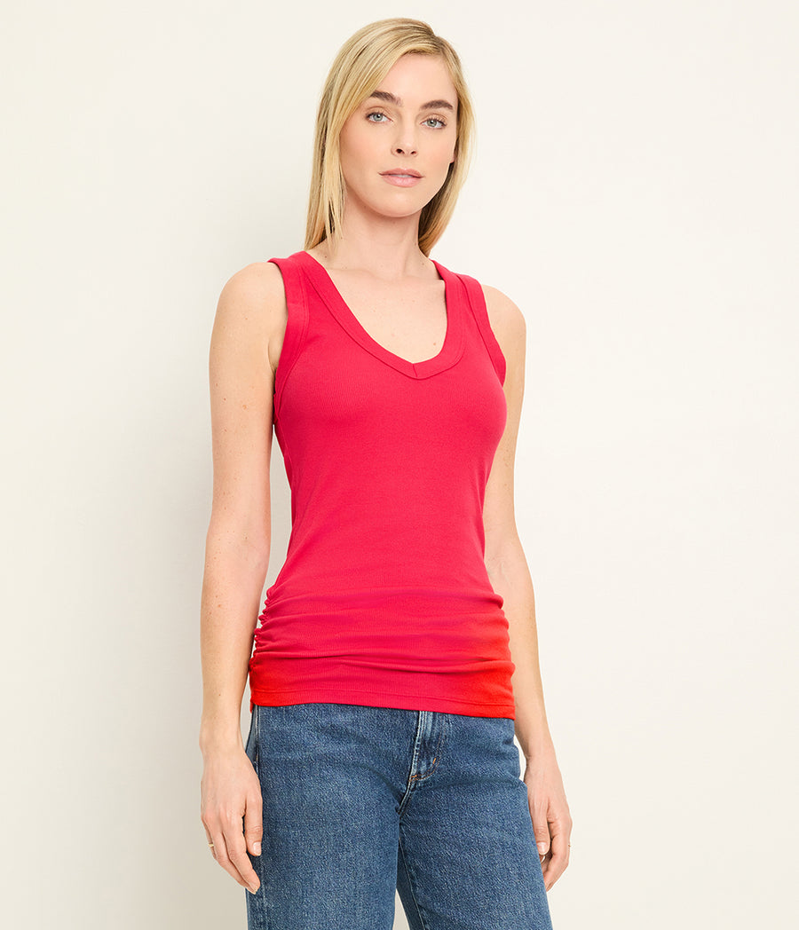 Blanche Ribbed Tank in LACQUER RED Close up View #LACQUER