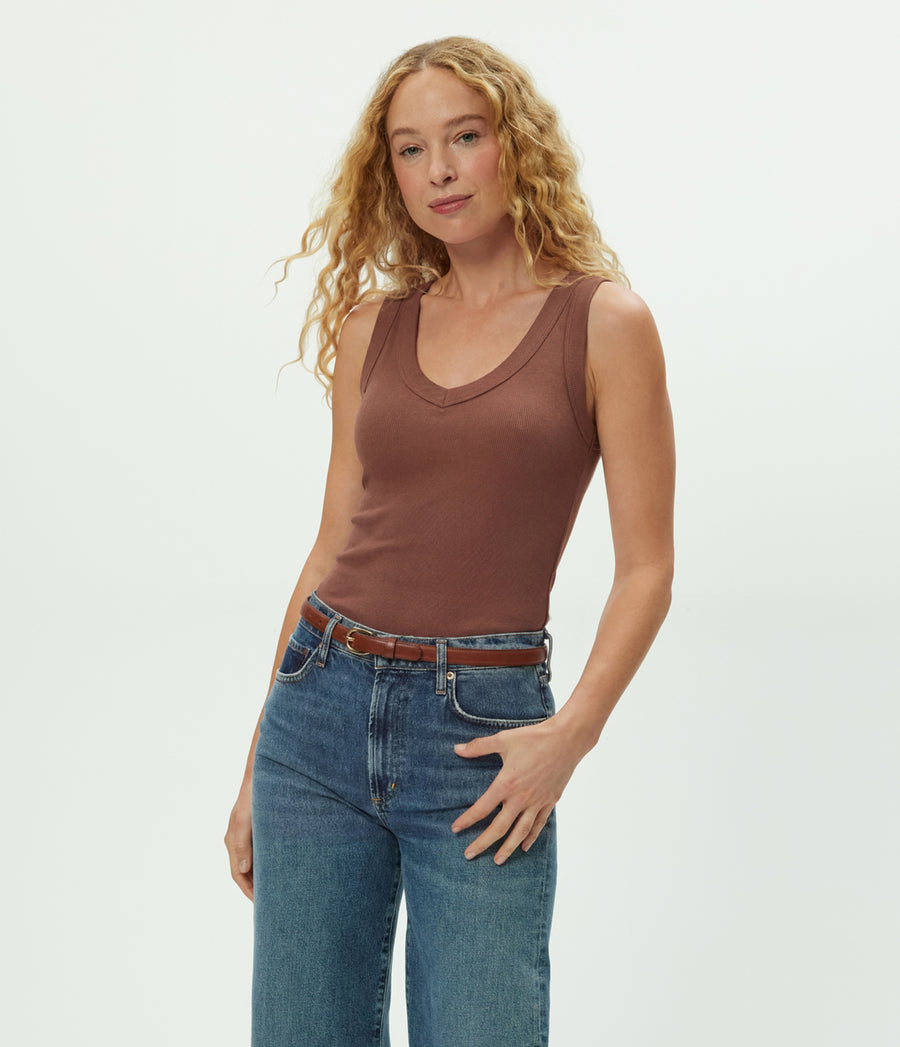 Blanche Ribbed Tank in BARK BROWN Full Body View #BARK