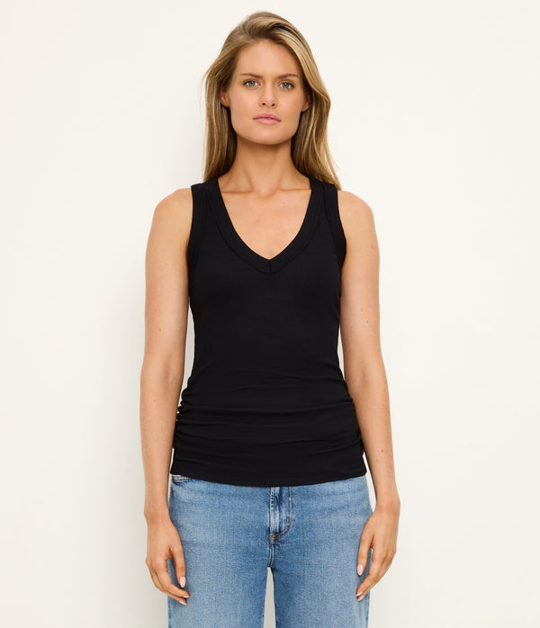 Blanche Ribbed Tank in Black Full Body View #BLACK