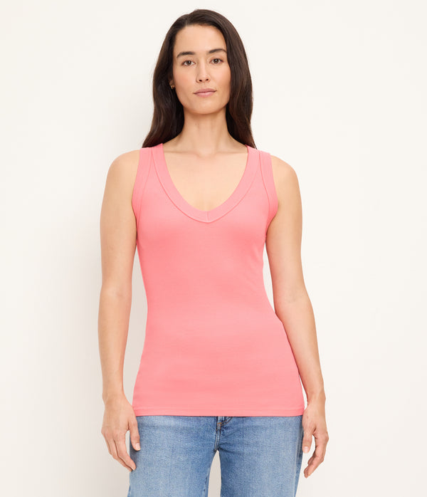Blanche Ribbed Tank in CORAL SHERBET PINK Full Body View #CORAL SHERBET