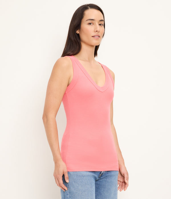 Blanche Ribbed Tank in CORAL SHERBET PINK Side View #CORAL SHERBET
