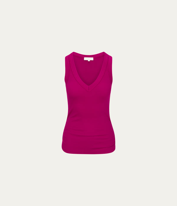Blanche Ribbed Tank in FRENCH ROSE RED Close Up View  #FRENCH ROSE