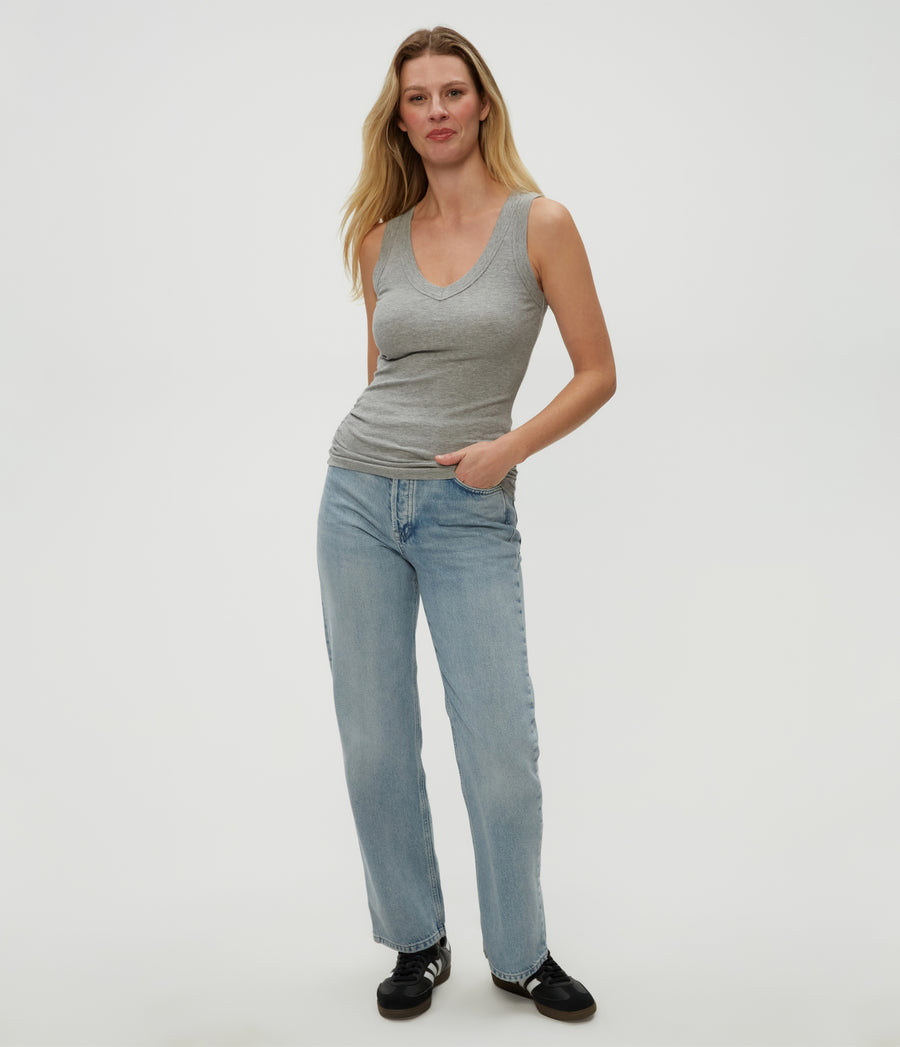 Blanche Ribbed Tank in Heather Grey Grey Full Body View #HEATHER GREY