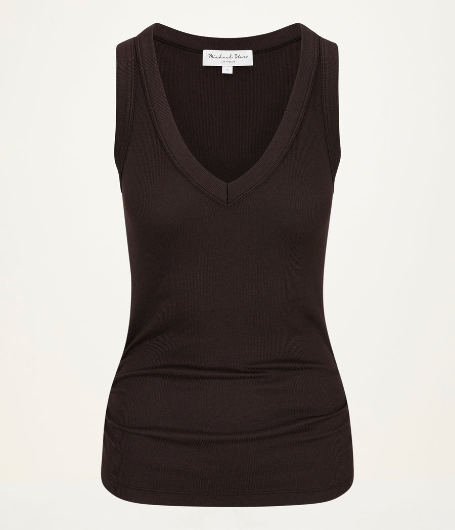 Blanche Ribbed Tank in Java Brown Close Up View #JAVA
