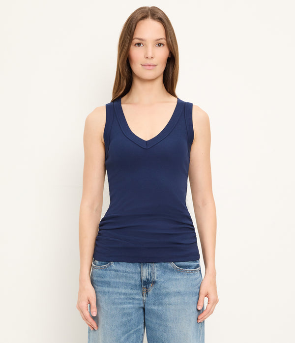 Blanche Ribbed Tank in Nocturnal Blue Full Body View #NOCTURNAL
