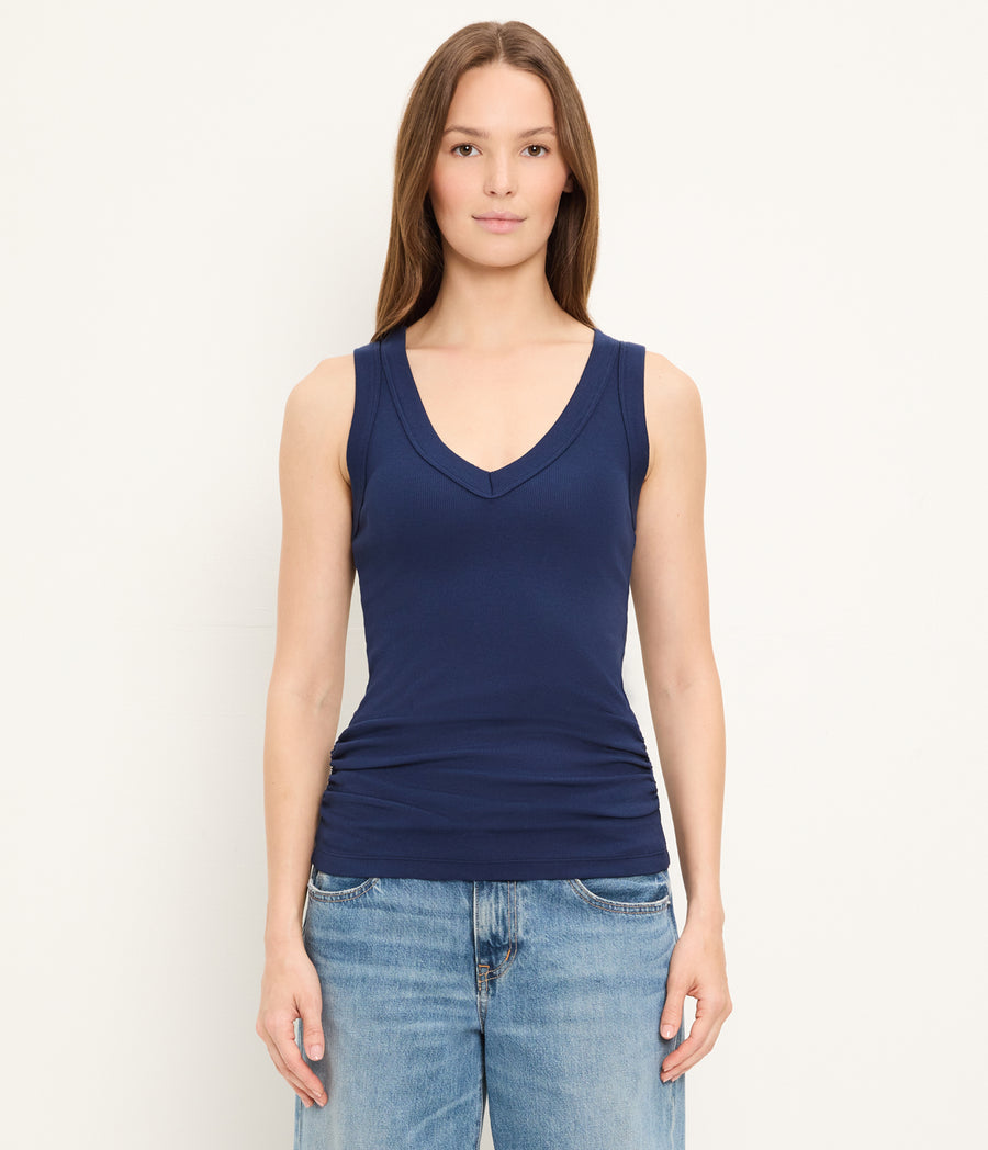 Blanche Ribbed Tank in Nocturnal Blue Full Body View #NOCTURNAL