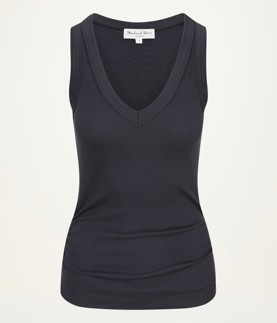 Blanche Ribbed Tank in Oxide Grey  Close up View #OXIDE