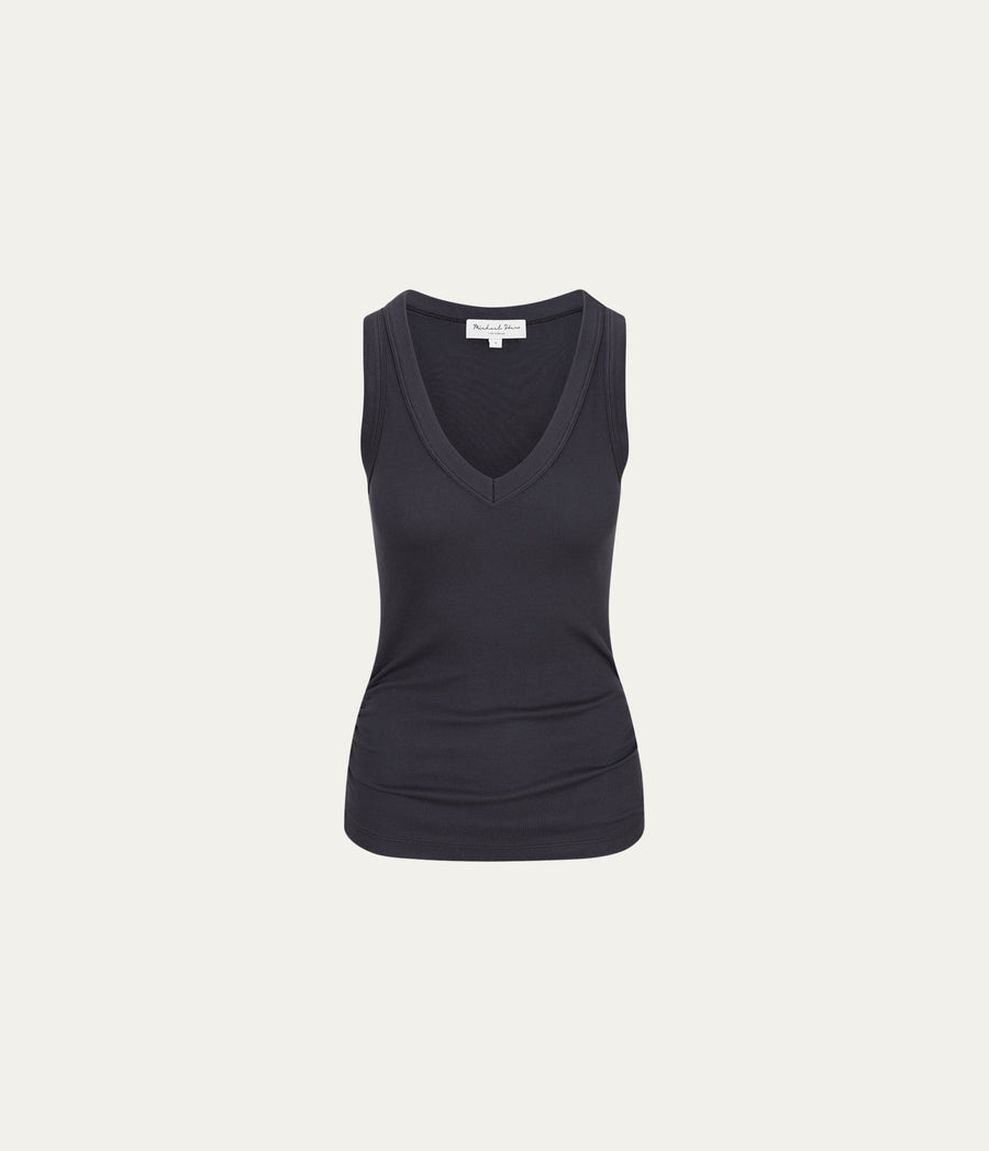 Blanche Ribbed Tank in Oxide Grey  Close up View #OXIDE