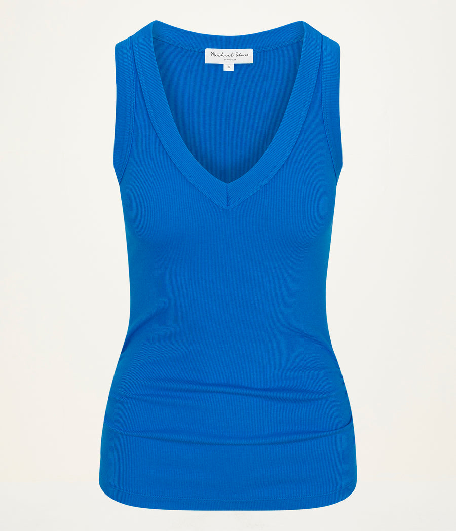 Blanche Ribbed Tank in PACIFIC BLUE Close up View #PACIFIC