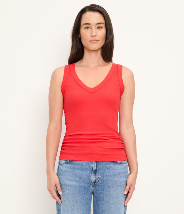 Blanche Ribbed Tank in SAMBA RED Full Body View #SAMBA