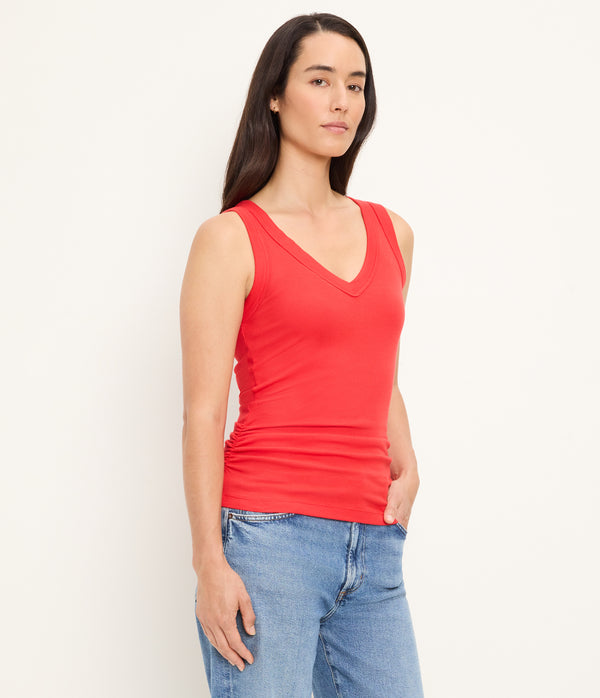 Blanche Ribbed Tank in SAMBA RED Full Body View #SAMBA