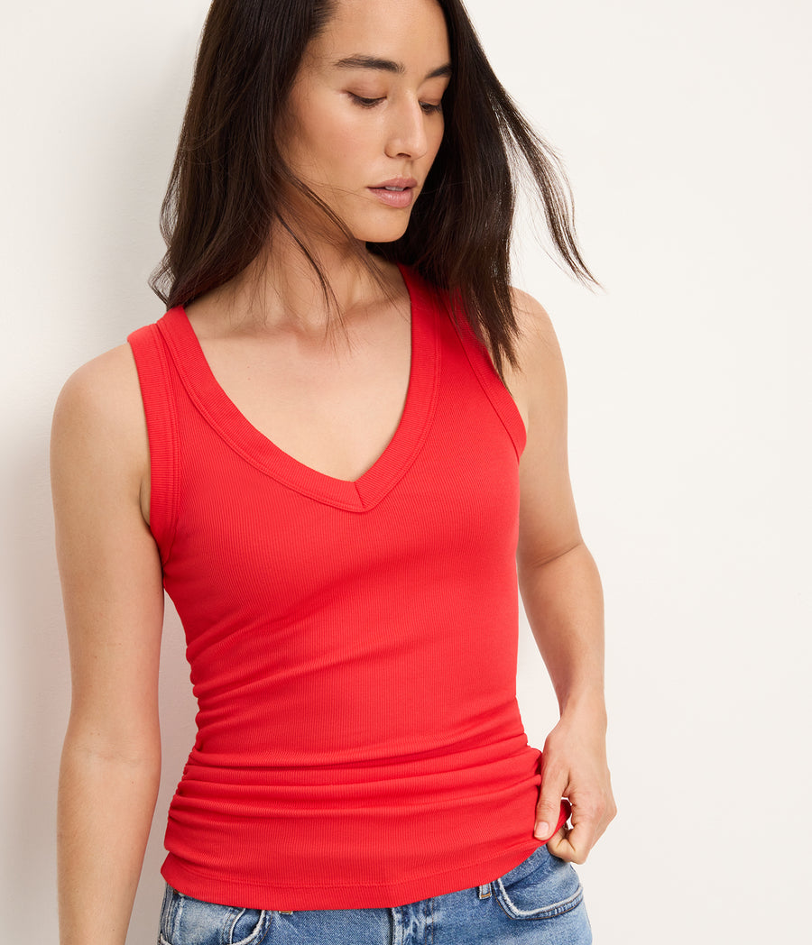 Blanche Ribbed Tank in SAMBA RED Close up View #SAMBA