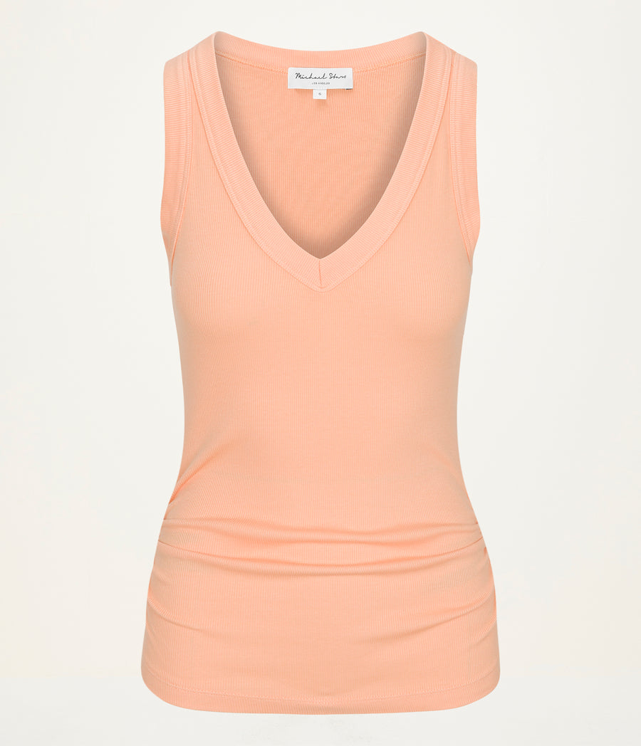 Blanche Ribbed Tank in Tangerine Orange Close Up View  #TANGERINE