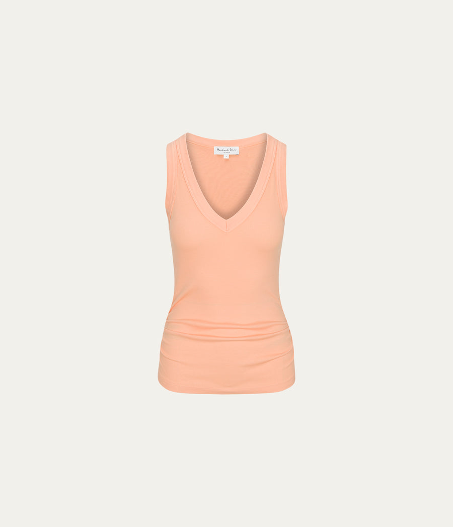 Blanche Ribbed Tank in Tangerine Orange Close Up View  #TANGERINE