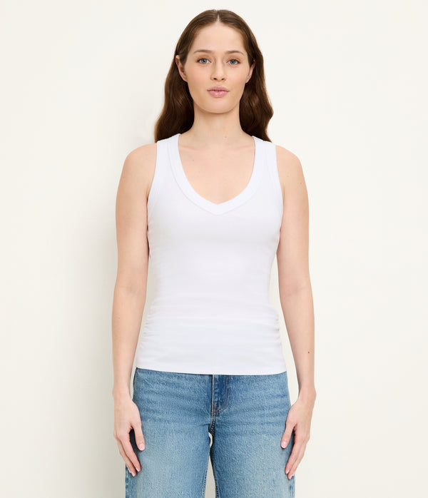 Blanche Ribbed Tank in White  Close Up View #WHITE