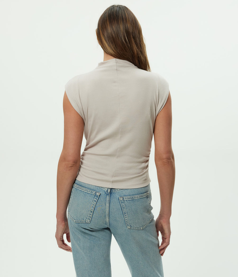 Amara Power Shoulder Tee in Cement  Back View #CEMENT