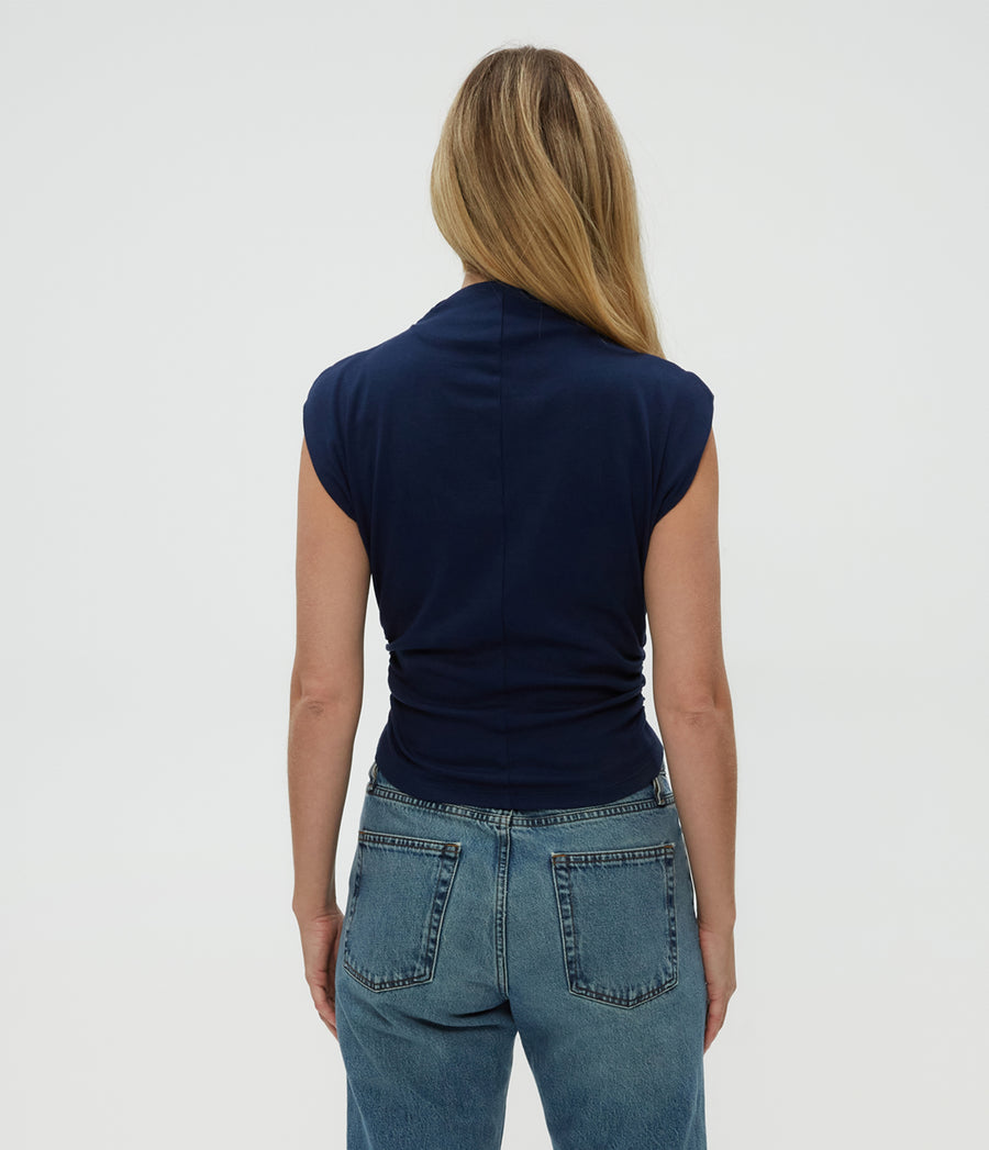 Amara Power Shoulder Tee in Nocturnal Blue Back View #NOCTURNAL