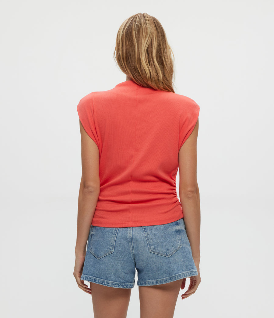 Amara Power Shoulder Tee in PERSIMMON ORANGE Back View #PERSIMMON
