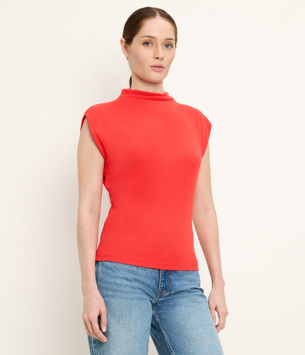 Amara Power Shoulder Tee in SAMBA RED Side View #SAMBA
