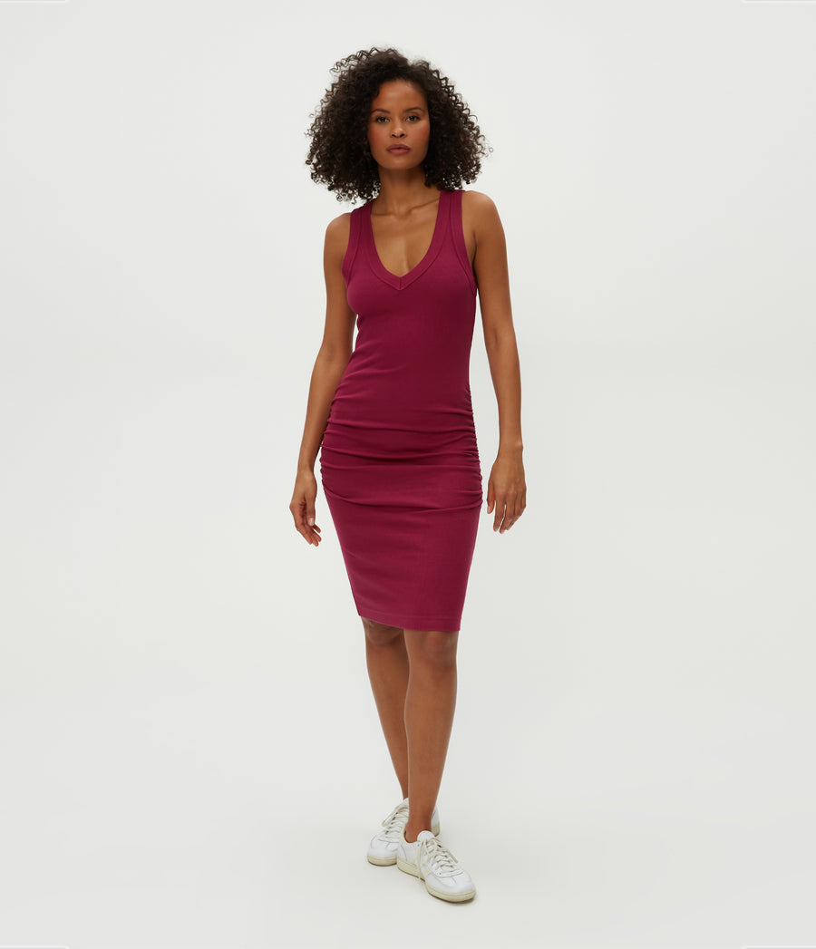 Esme Ribbed Dress in Cabernet  Full Body View #CABERNET