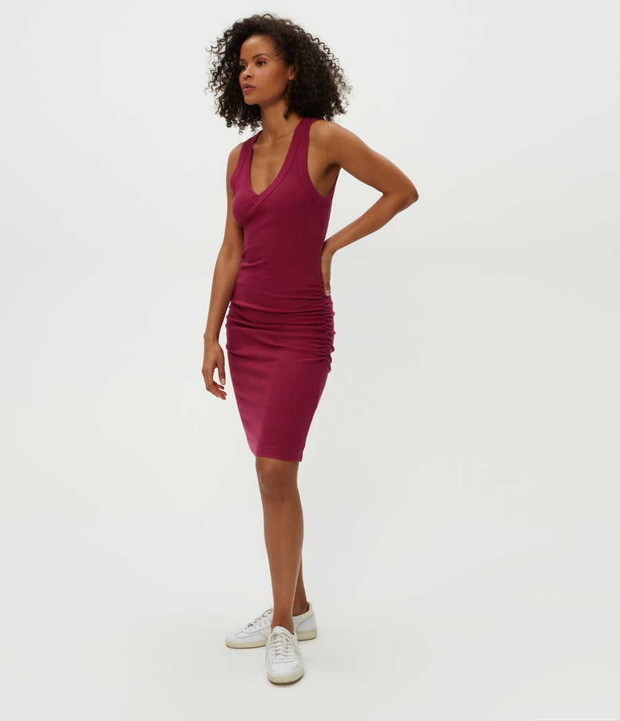 Esme Ribbed Dress in Cabernet  Side View #CABERNET