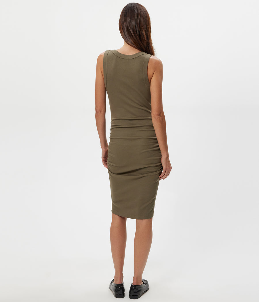 Esme Ribbed Dress in CAPER Green Back View #CAPER