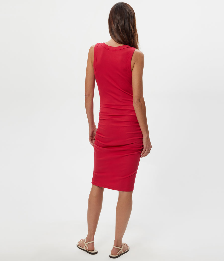 Esme Ribbed Dress in LACQUER RED Back View #LACQUER