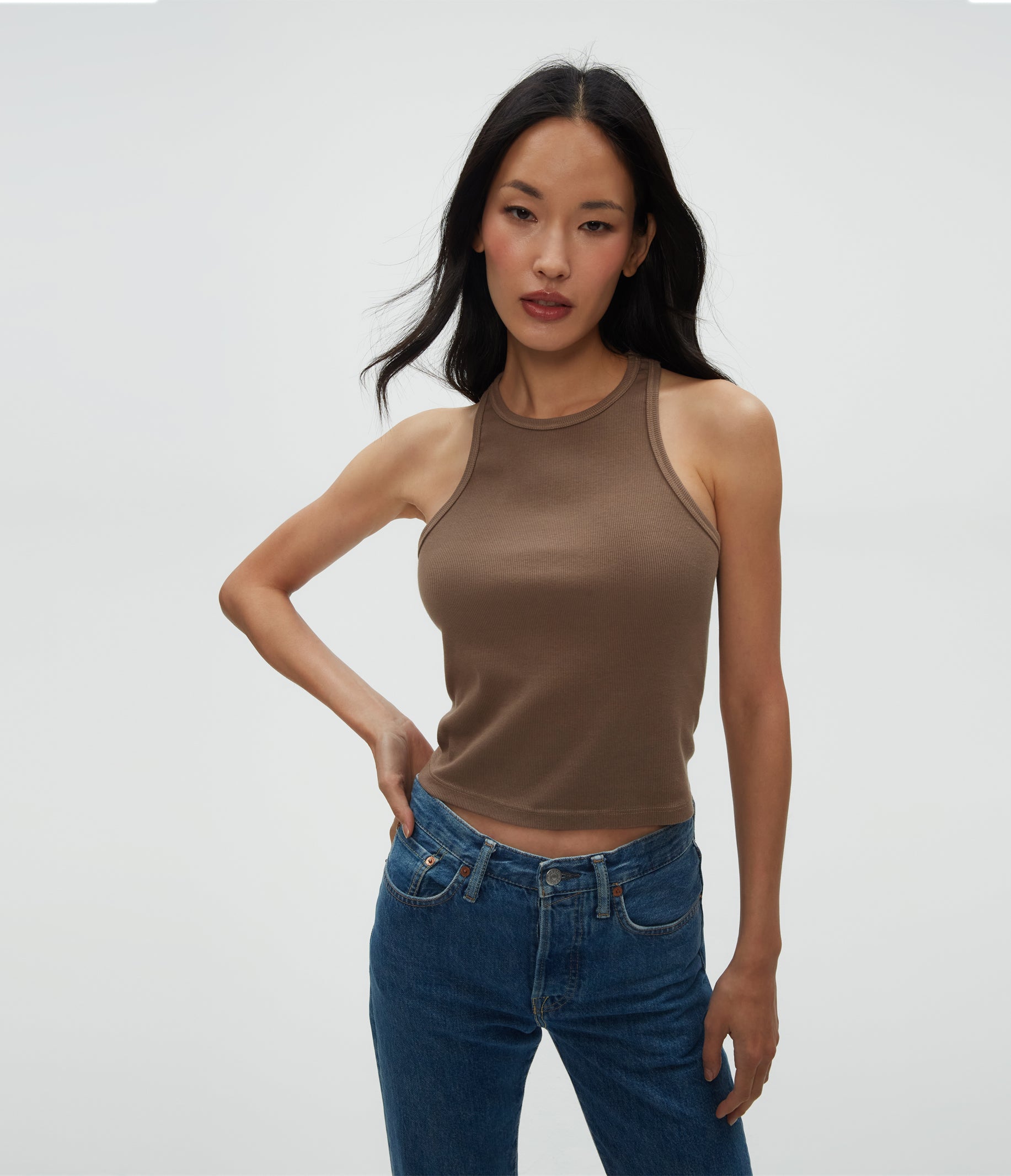 ●PALE JADE● 25SS Curly Knit Logo Halter Tank Pina Ribbed Halter Tank