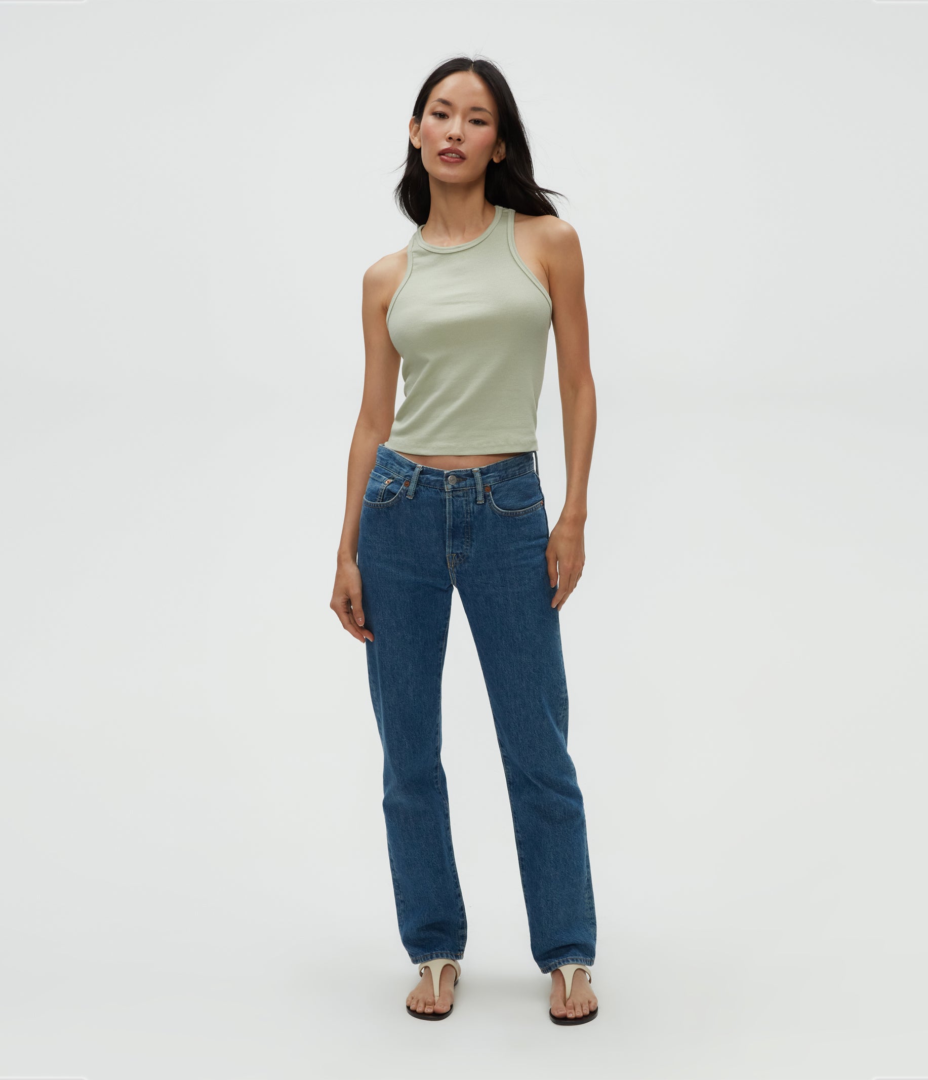 ●PALE JADE● 25SS Curly Knit Logo Halter Tank Pina Ribbed Halter Tank